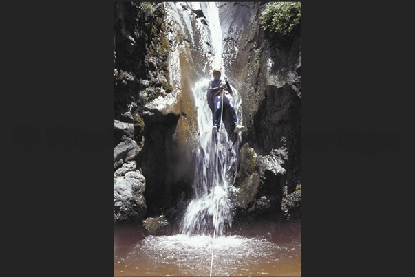 Canyoning in the Cirque de Cilaos park area, central area of the island