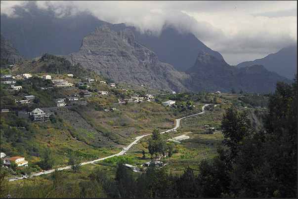Cirque de Cilaos, the third extinct volcano of the island. Belier Pass area towards the village of Cilaos, central area of the island Cirque de Cilaos, the third extinct volcano of the island. Belier Pass area towards the village of Cilaos, central area of the island