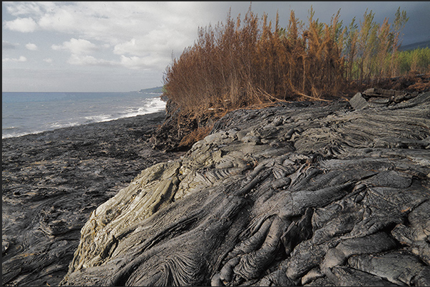 South east coast. Lava exit from Piton de la Fournaise volcano that interrupted the road between St. Philippe and Sainte Rose