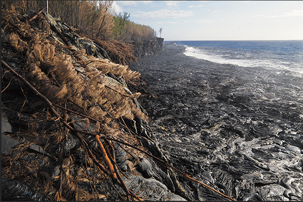 South east coast. Lava exit from Piton de la Fournaise volcano that interrupted the road between St. Philippe and Sainte Rose