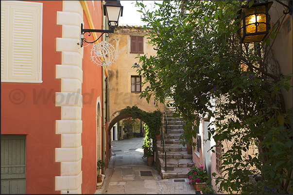 The medieval village of Roquebrune. Ancient gateway from the fountain square