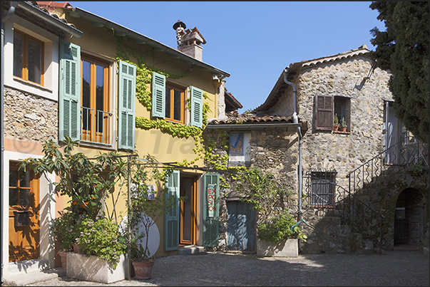 The village of Roquebrune. Small square in the historic center near the castle
