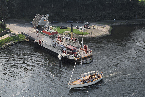 Ferry waiting to cross the canal