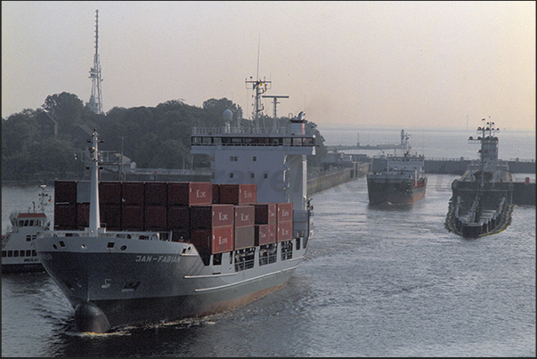 Brunsbuttel lock to the North Sea side. Exit gate on the river Elbe estuary Brunsbuttel lock to the North Sea side. Exit gate on the river Elbe estuary