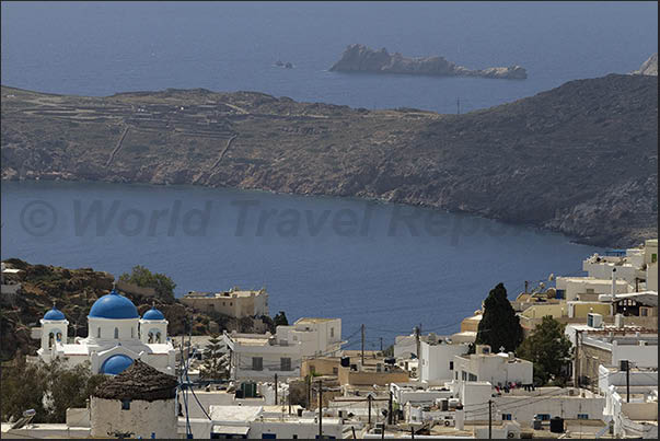 Village of Chora (capital of the island) in the hills above the bay of Yalos Village of Chora (capital of the island) in the hills above the bay of Yalos