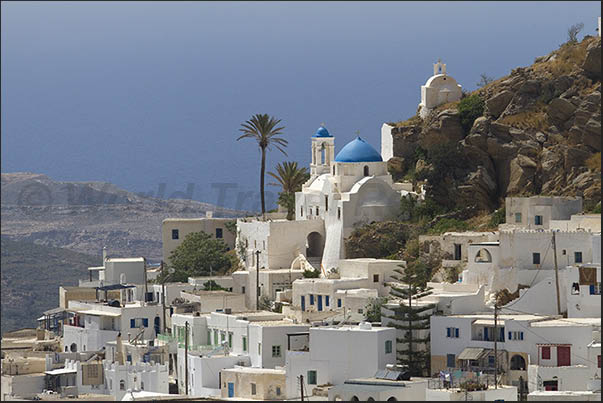 Village of Chora (capital of the island) in the hills above the bay of Yalos Village of Chora (capital of the island) in the hills above the bay of Yalos