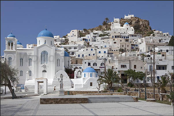 The churches of Chora (capital of the island), one of the most visible architectural features of the city The churches of Chora (capital of the island), one of the most visible architectural features of the city