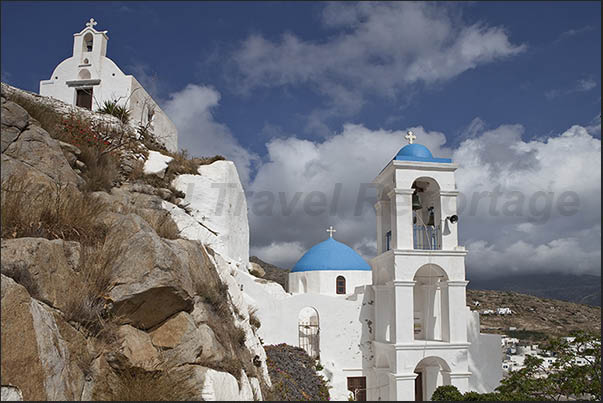 The churches of Chora (capital of the island), one of the most visible architectural features of the city The churches of Chora (capital of the island), one of the most visible architectural features of the city