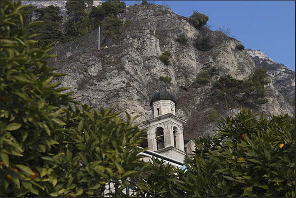 The church of Limone among the cultivations of lemons The church of Limone among the cultivations of lemons