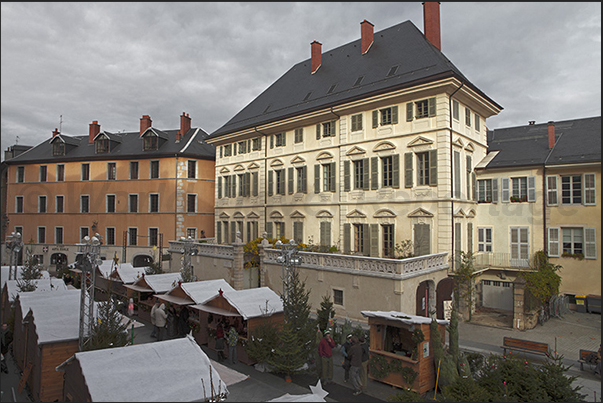 Stalls of the Christmas markets under the castle walls Stalls of the Christmas markets under the castle walls