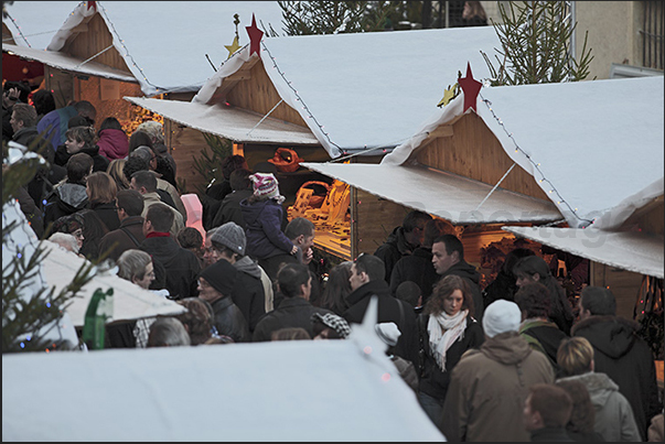 Stalls of the Christmas markets under the castle walls Stalls of the Christmas markets under the castle walls