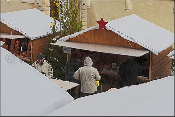 Stalls of the Christmas markets under the castle walls