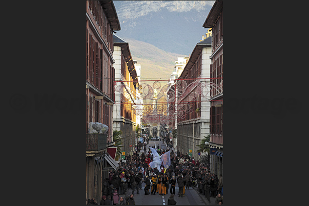 Christmas opening parade through the streets of the old town where there are squares and streets with Christmas markets