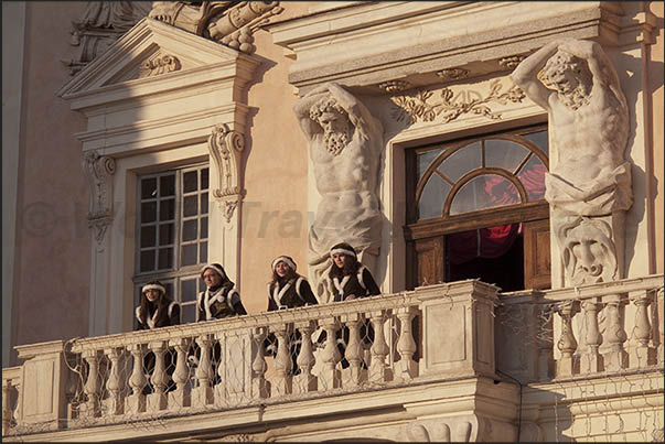 Christmas guards monitor the entrance to the castle