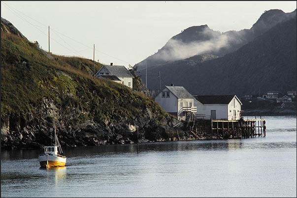 Moskenosoya island (Lofoten). fishing village near Hamnoy Strait Moskenosoya island (Lofoten). fishing village near Hamnoy Strait