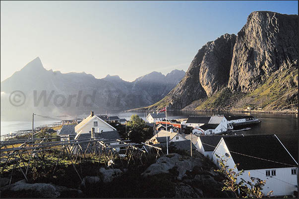 Moskenosoya island (Lofoten). fishing village near Hamnoy Strait Moskenosoya island (Lofoten). fishing village near Hamnoy Strait