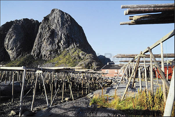 The pylons for hanging cod to dry in the sun are present everywhere in the archipelago