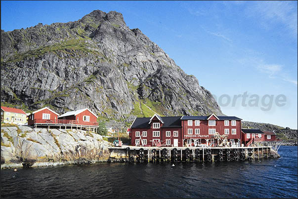 Moskenosoya island (Lofoten). Town of A last inhabited place in the extreme south of the archipelago Moskenosoya island (Lofoten). Town of A last inhabited place in the extreme south of the archipelago