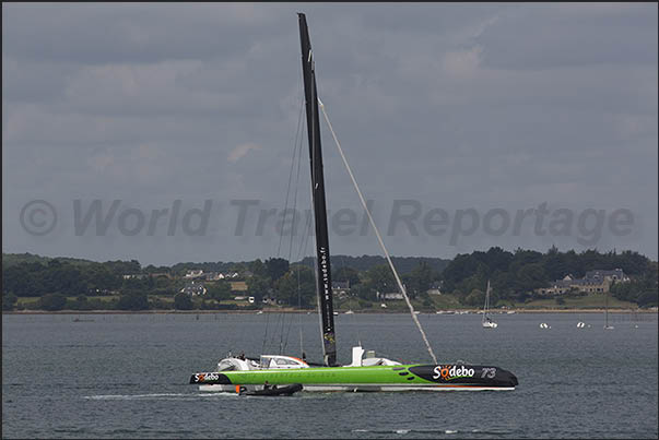 Not only old Breton boats or new sloops pass in front of Port Navalo, but also trans-oceanic trimarans