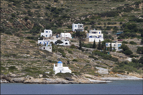 Along the coast there are numerous small orthodox churches with a blue dome Along the coast there are numerous small orthodox churches with a blue dome