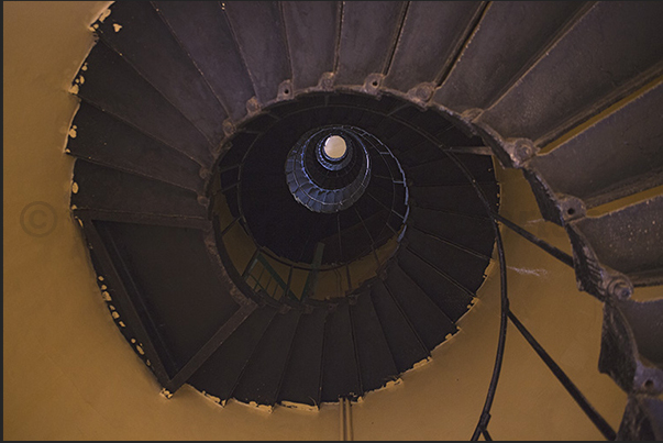 The spiral stairs leading to the lantern and the balcony at the top of the lighthouse