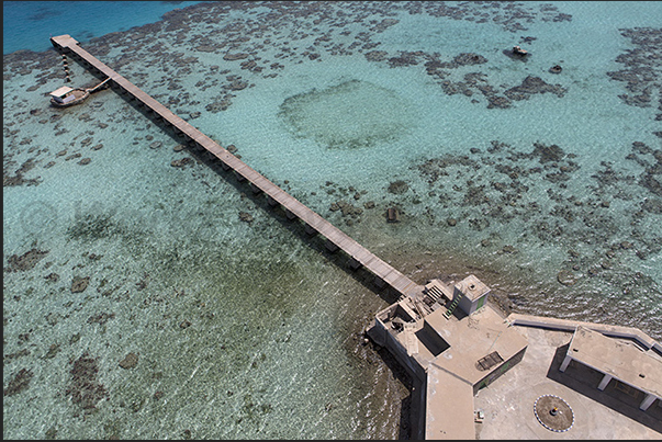 The pier that connects the lagoon to the Sanganeb lighthouse