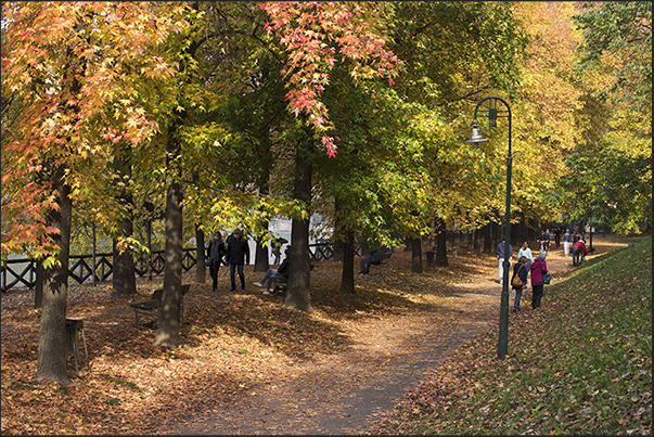 Autumn walk along Po river in front of the University of Architecture