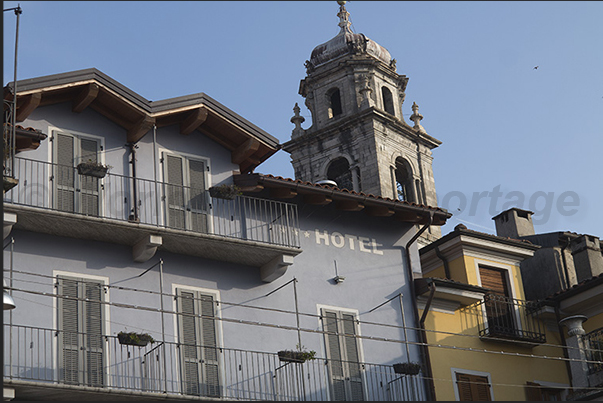 The colorful houses along the lakefront in the town of Verbania