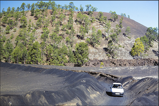 The roads carved into the lava run through the volcanic areas of the island The roads carved into the lava run through the volcanic areas of the island