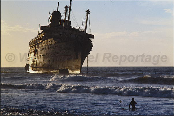 The wreck of the American Star transatlantic shipwrecked in 1994. Today the wreck has almost disappeared under the waves The wreck of the American Star transatlantic shipwrecked in 1994. Today the wreck has almost disappeared under the waves