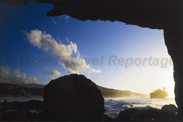 The wreck of the American Star transatlantic shipwrecked in 1994. Today the wreck has almost disappeared under the waves