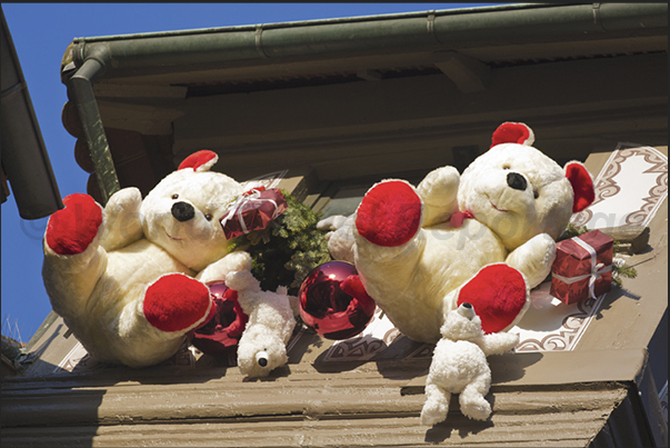 Strasbourg. During the Christmas period, the houses are decorated with plush bears of various sizes