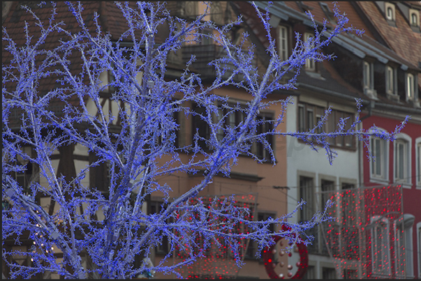 Strasbourg the squares of the city are colored by LED lights a type of lighting that has replaced the bulbs even in traditional markets