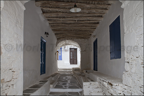 Kastro village on the heights. The alleys with shops, restaurants and craft shops