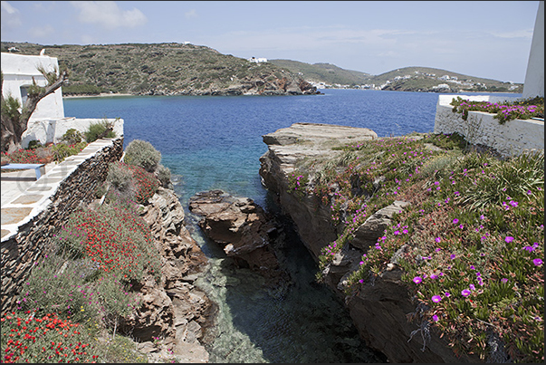 Saoures Monastery. Faros bay on the horizon