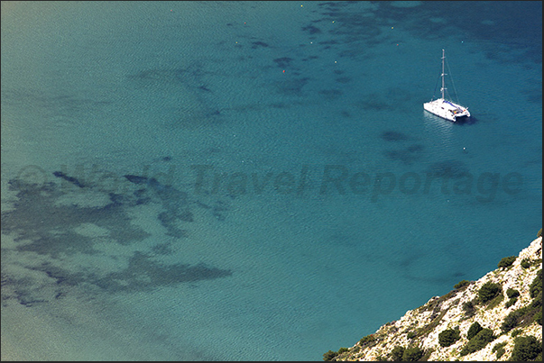 The clear waters of Kamares Bay