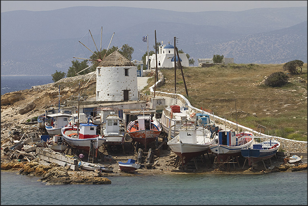 Fishing boat yard in the port of Potamia (west coast). Fishing boat yard in the port of Potamia (west coast).