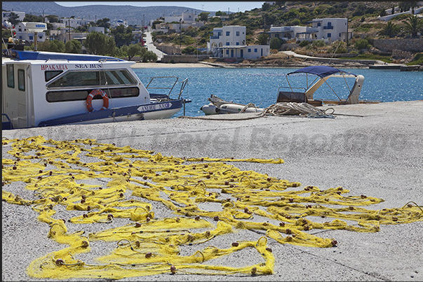 Pier of the fishing port of Kato Horio where the nets are spread out