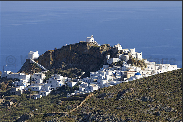 Chora (Hora) on the hills overlooking Livadi bay Chora (Hora) on the hills overlooking Livadi bay