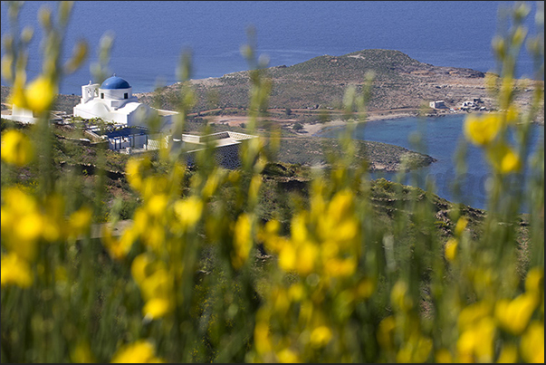 North coast. Moni Taxiarhci Monastery. Below the bay of Platis Gialos North coast. Moni Taxiarhci Monastery. Below the bay of Platis Gialos