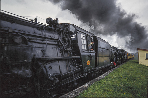 Passage of the train in the countryside and hills around Glenbrook