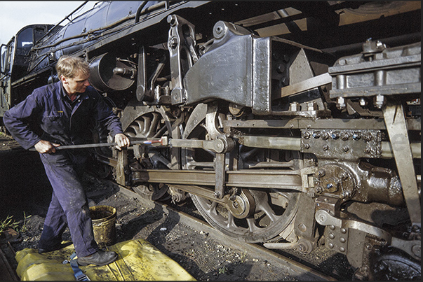Greasing the transmission system at the Glenbrook Township train depot