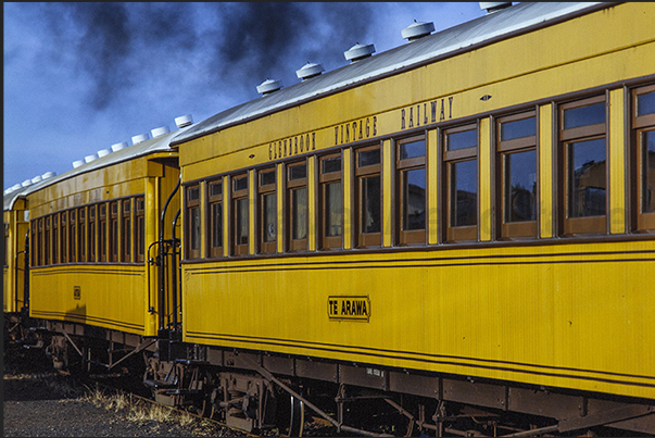 The wooden passenger carriages used during the Glenbrook Steam Festival