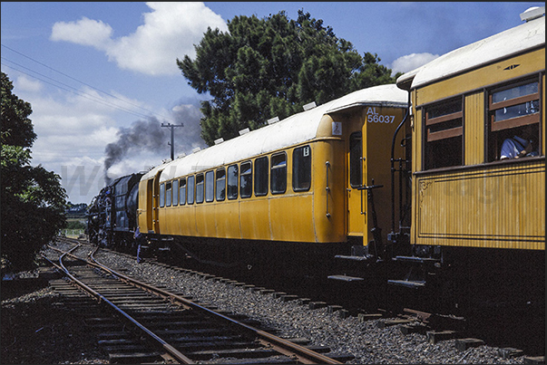 The railway train in formation near the depot The railway train in formation near the depot