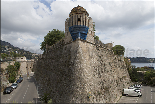 The moat around the fortress of Saint Elme with one of the watchtowers