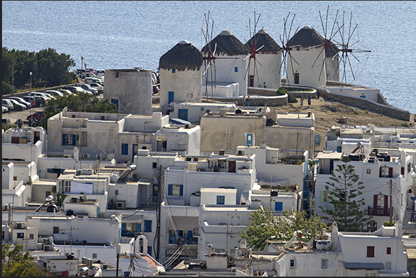 Windmills above the ancient village of Mykonos Windmills above the ancient village of Mykonos