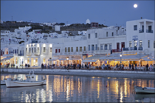 Restaurants on the seafront in Mykonos town Restaurants on the seafront in Mykonos town
