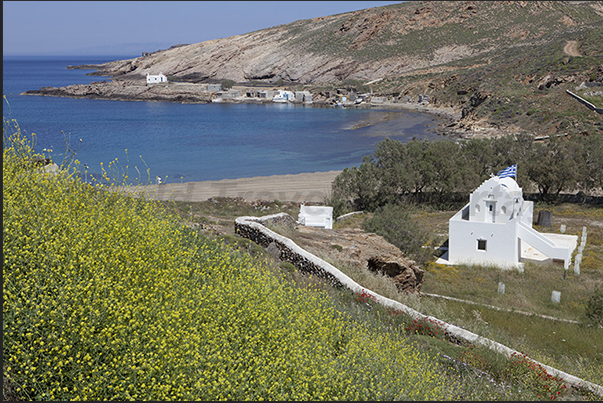 North east coast. Merthias Bay. Church of Aghios Nikolaos above and below the church of Merthias North east coast. Merthias Bay. Church of Aghios Nikolaos above and below the church of Merthias