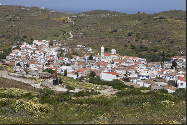 The town of Driopis in the center of the island on the hills The town of Driopis in the center of the island on the hills