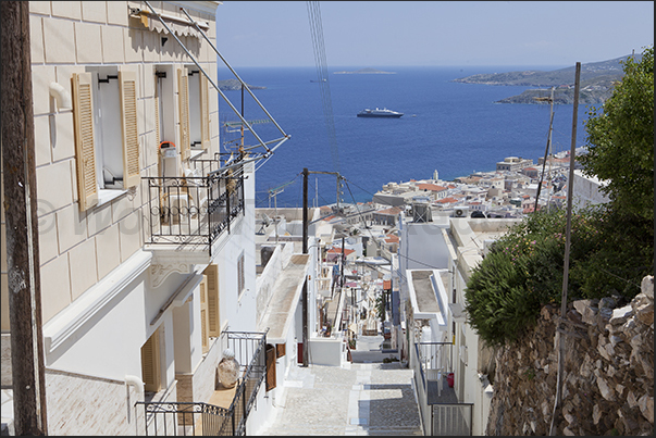 The marble-paved streets that run through Ermoupoli The marble-paved streets that run through Ermoupoli